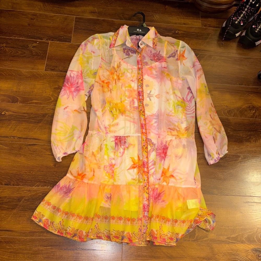 NWT! Beulah Style, Floral, Long Sleeves, Ruffle, Chiffon, Large, Cottage-Core